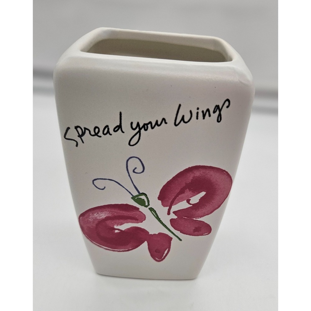 Square Ceramic‎ Vase White Butterfly Quote Decor Home Accent